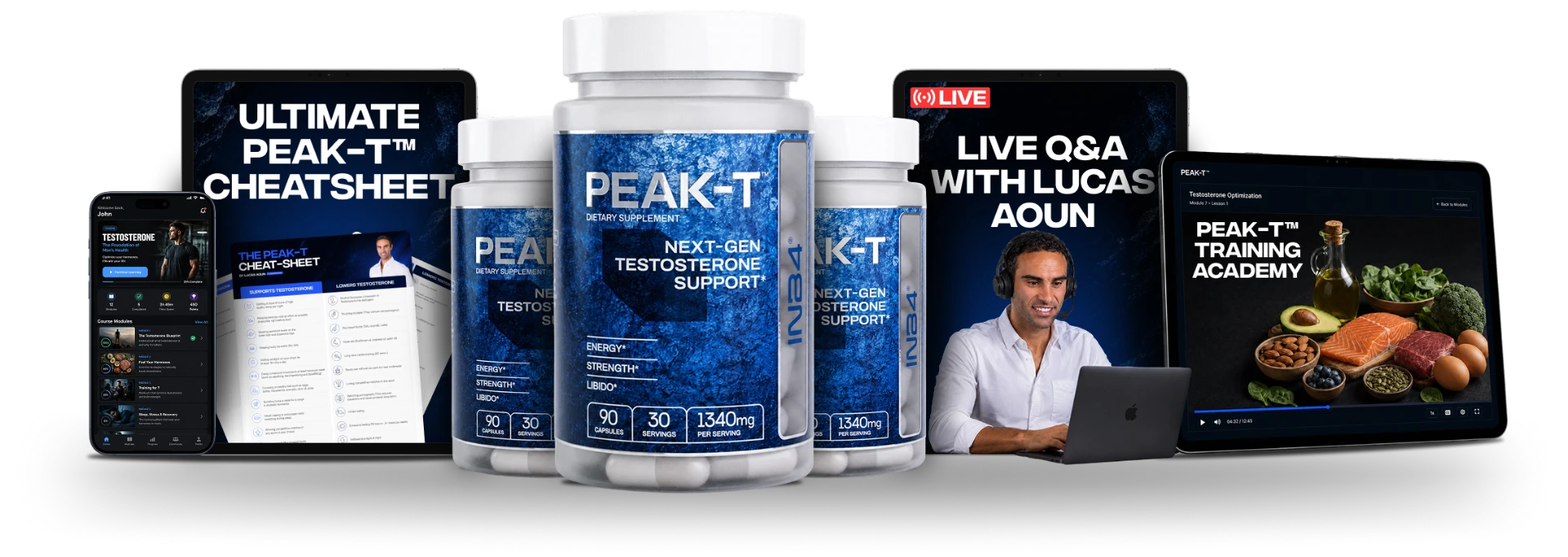 PEAK-T Program: three bottles, Ultimate Cheatsheet, live Q&A with Lucas and Training Academy